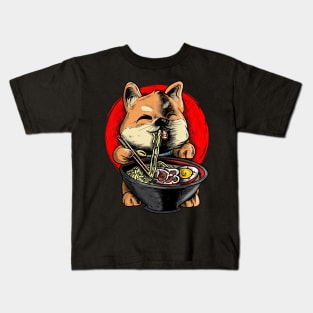 Ramen Japan Noodle Akita Shiba Funny Manga Dog Eating Kids T-Shirt